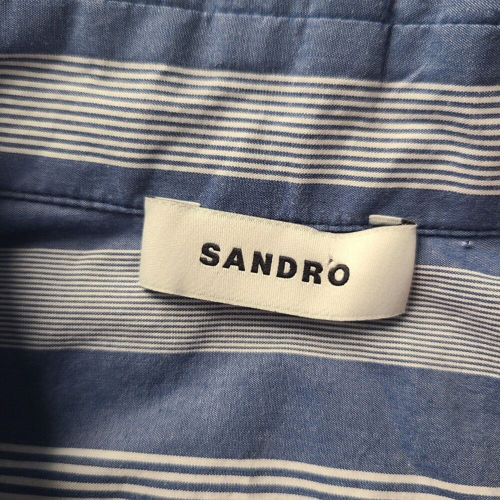 Women Sandro sz 4 Cropped Collared Striped Long Sleeve Blouse SHIRT Top - Picture 9 of 12